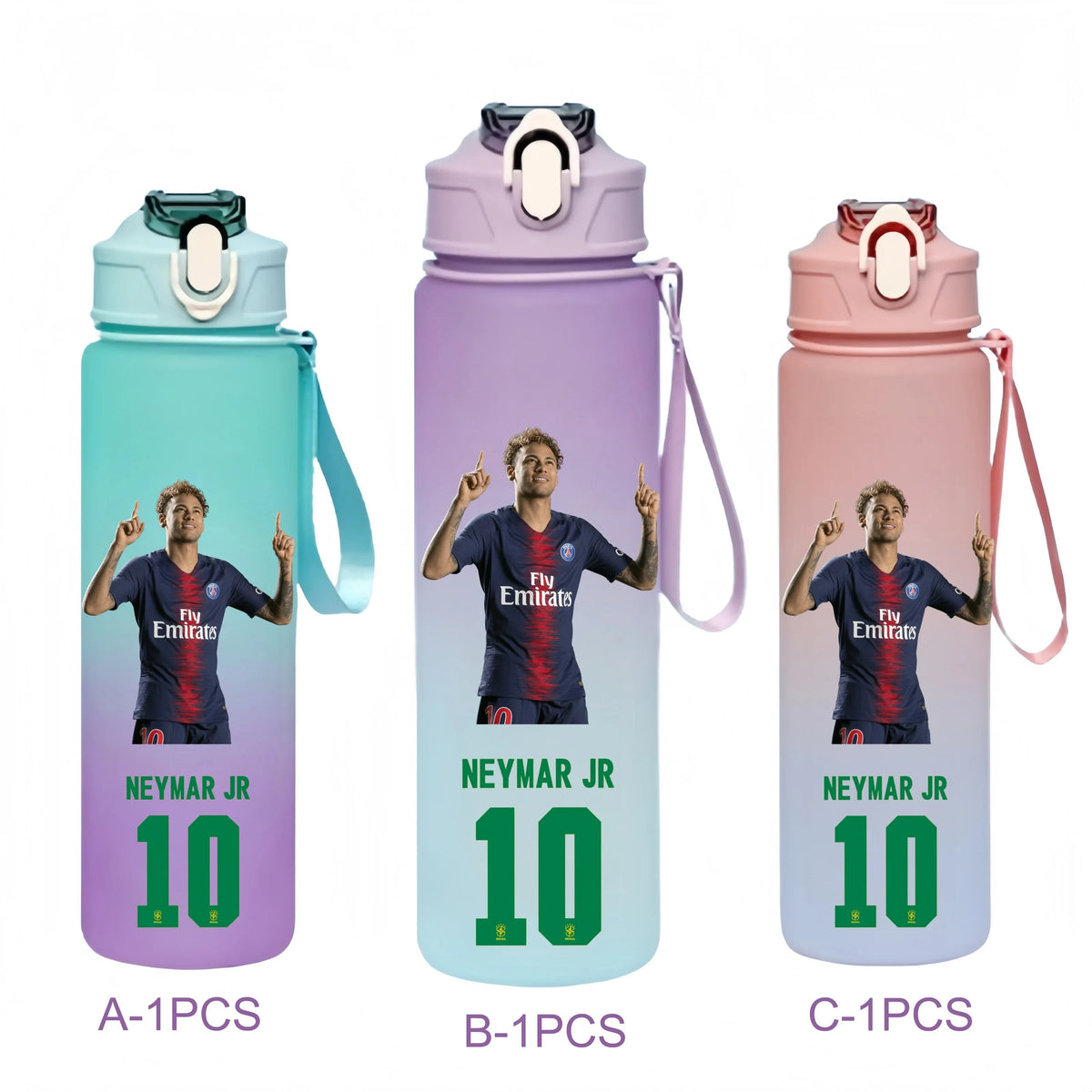 750ML Messi Modrić Neymar Football Star Straw Water Cup Portable Fitness Drink Bottle Kettle Leakproof Drinkware Fans Gifts