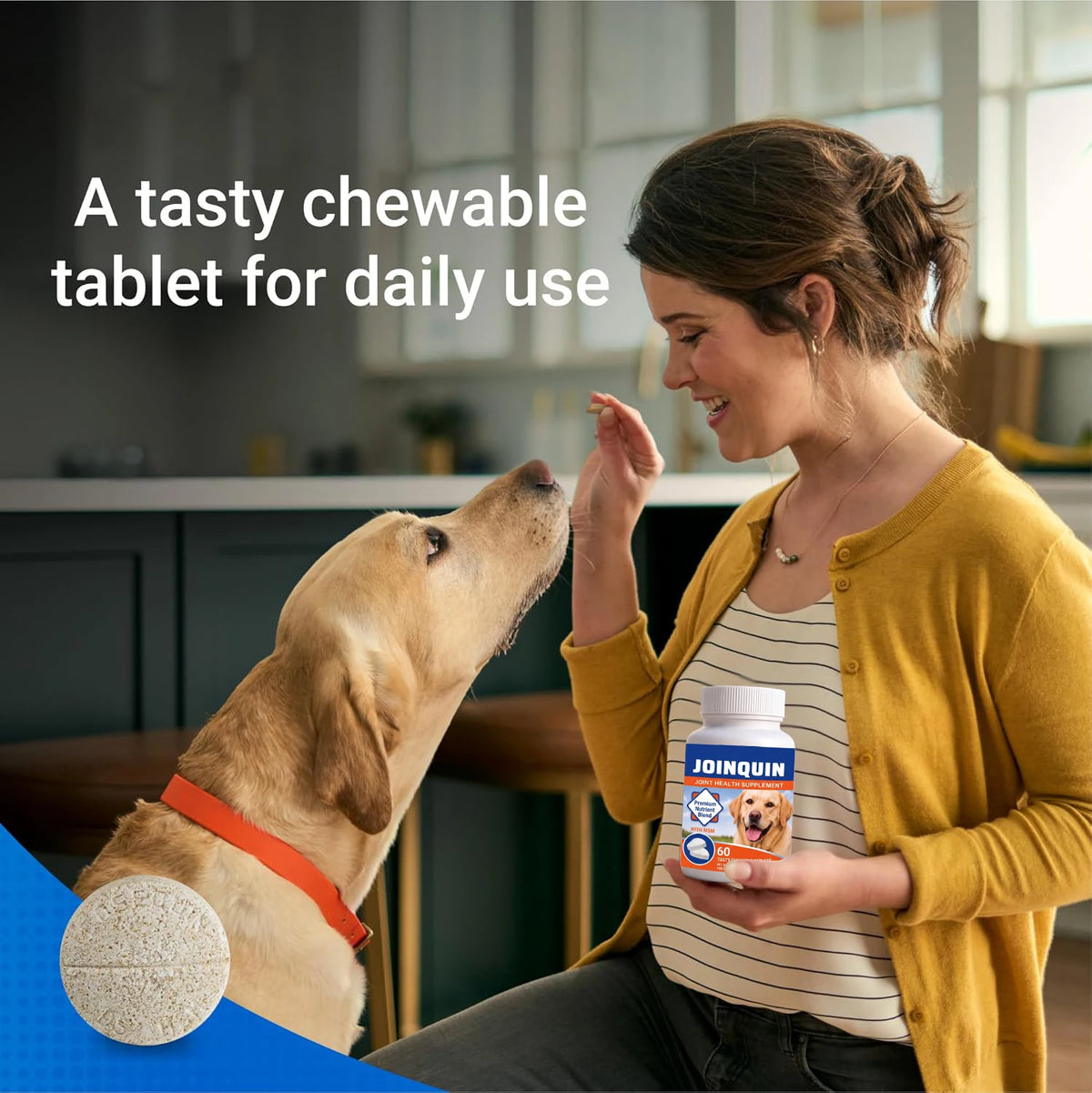 Joinquin Joint Supplement, Glucosamine & Chondroitin for Dogs, Supports Healthy Joints, Chewable Tablets for All Breeds & Sizes