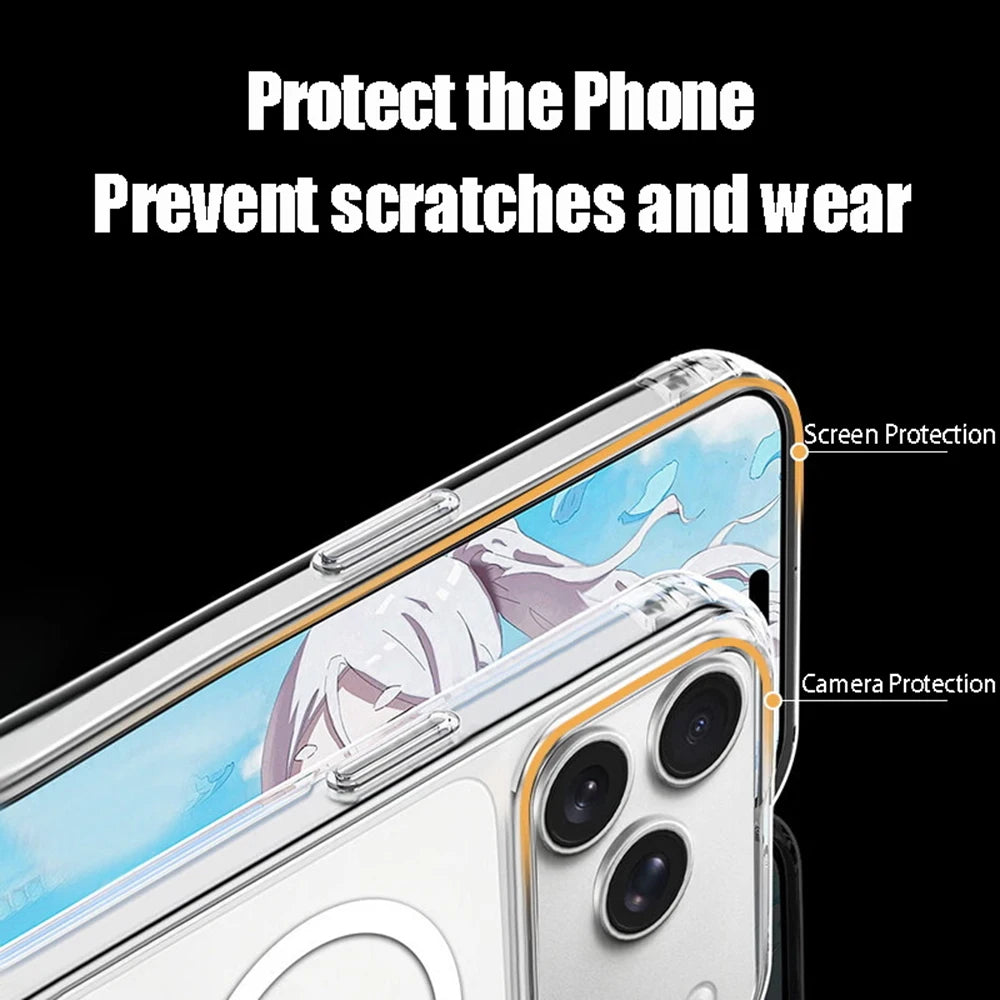 Luxury For Magsafe Transparent Case For iPhone 18 17 16 15 14 13 12 11 Pro Max Mini XR Magnetic Wireless Charge Back Cover Case