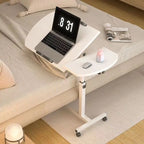 Mobile Laptop Desk with Wheels Height Adjustable Overbed Table, 180 Tiltable Bedside Computer Stand with Safety Edge Stopper, Carbon Steel Rolling Notebook Tray for Home Office Sofa Bed, White Bedroom Furniture