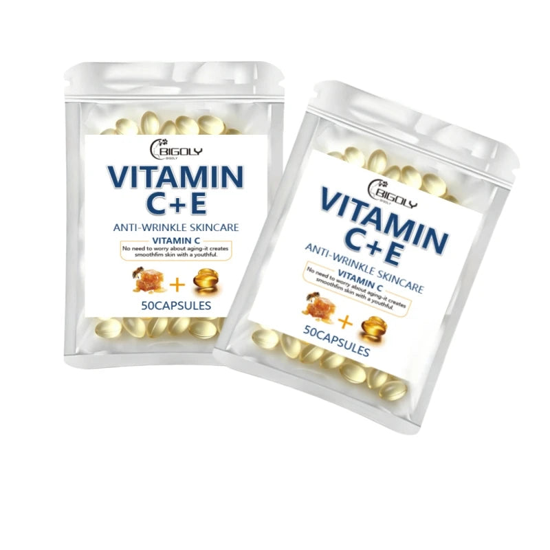 0.34g*50 Capsules of Vitamin C + Vitamin E Facial Care Essence Oil, Moisturizing, Hydrating, Non-Greasy, Say Goodbye to Dry and Rough Skin