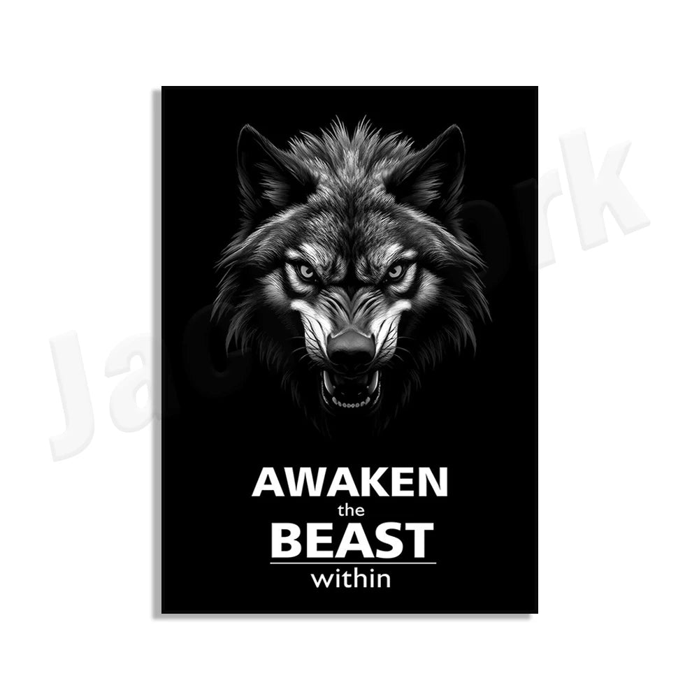 Motivational print, believe in yourself, never be afraid, awaken the beast within, animal motivational poster office decoration