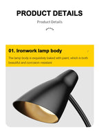 LED Desk Lamp Plug-In Knob Switch Five Level Dimming Desktop Reading Lamps Bedroom Dormitory  Clip Type Iron Bedside Desk Light