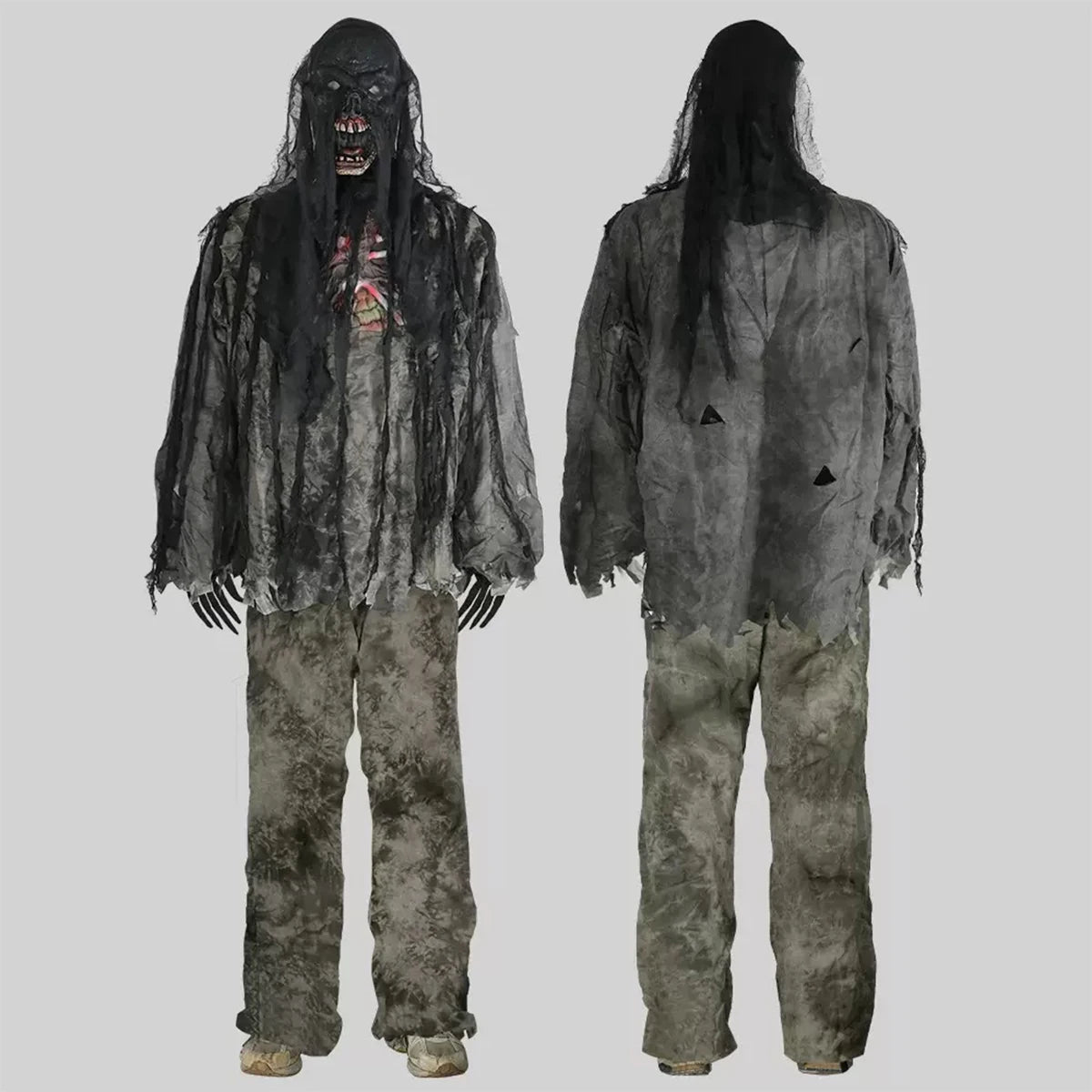 Kids & Adults Zombie Cosplay Costume, Scary Horror Bloody Skeleton  Outfit with Mask Gloves, Halloween Carnival Fancy Dress