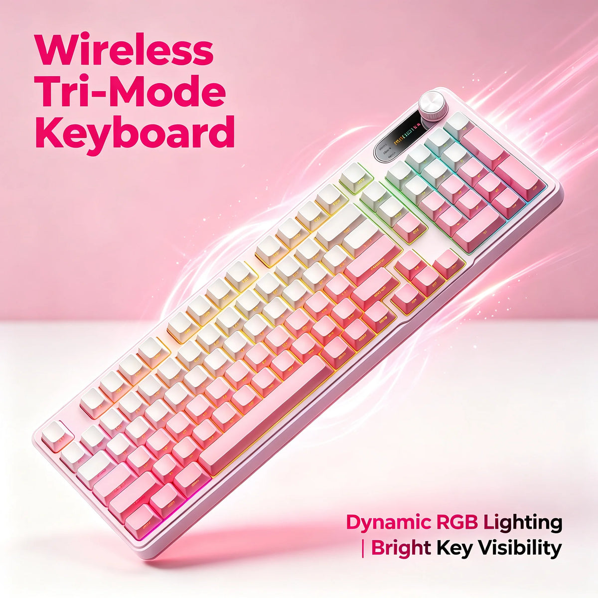 RGB Mechanical Style Keyboard 98 Keys Wireless Tri-Mode Silent with Volume Roller Gradient Keycaps Gaming Setup PC Mac