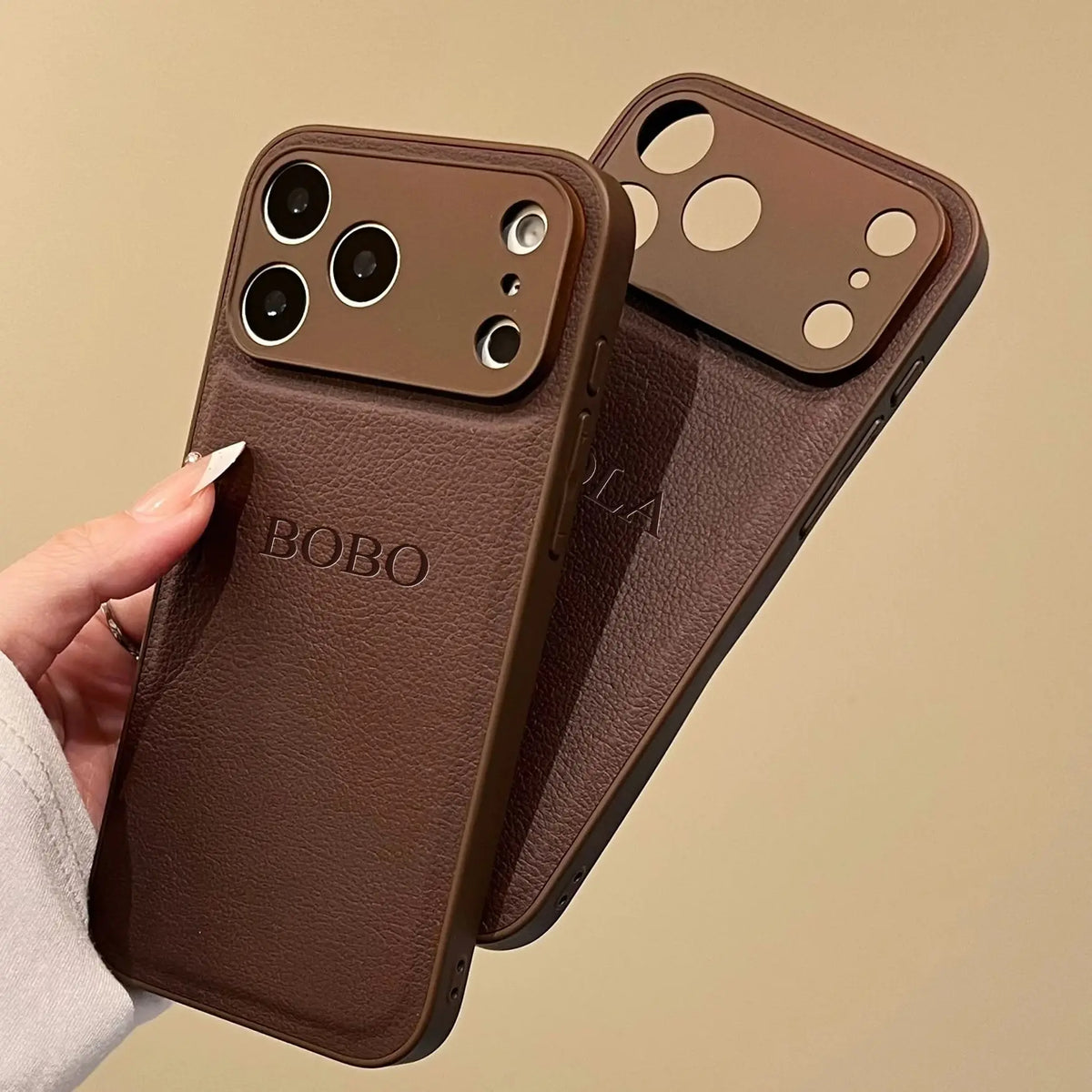 Personalized Luxury Customized Name 3D DIY Hot Engrave Faux Leather Phone Case For IPhone18 17 16 15 14 13 Pro Max Plus Air