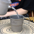 Pure Titanium Camping Cup with Lid Foldable Handle Lightweight Single Wall Mug Open Fire Coffee Tea Cup for Hiking Backpacking