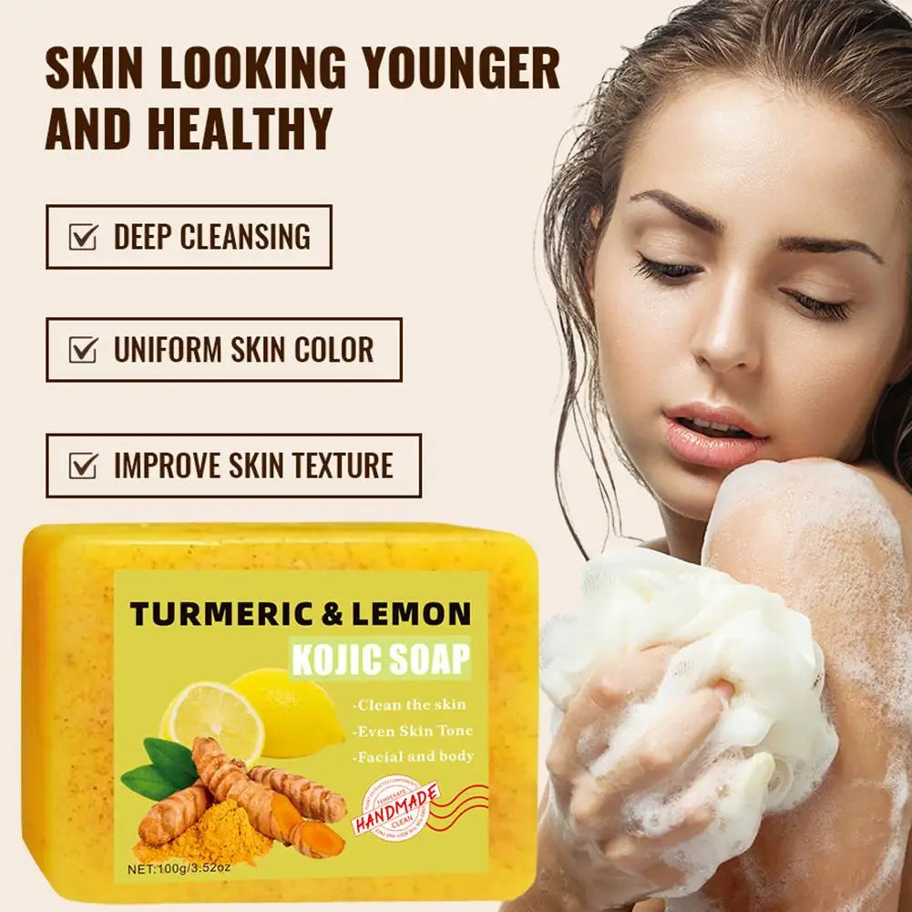 Turmeric Kojic Acid Lemon Soap Bar, Soap Bar Brighten Even Skin Vitamin E, Gentle Lemon Soap For Face,Body Wash
