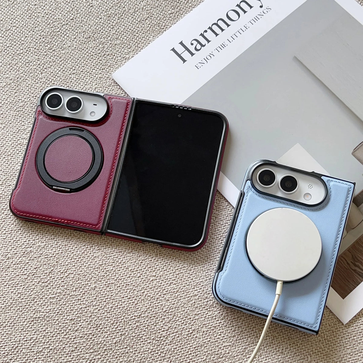 360° Rotating Bracket Magnetic Case For iPhone Duo For Magsafe PU Leather Shockproof Cover Funda