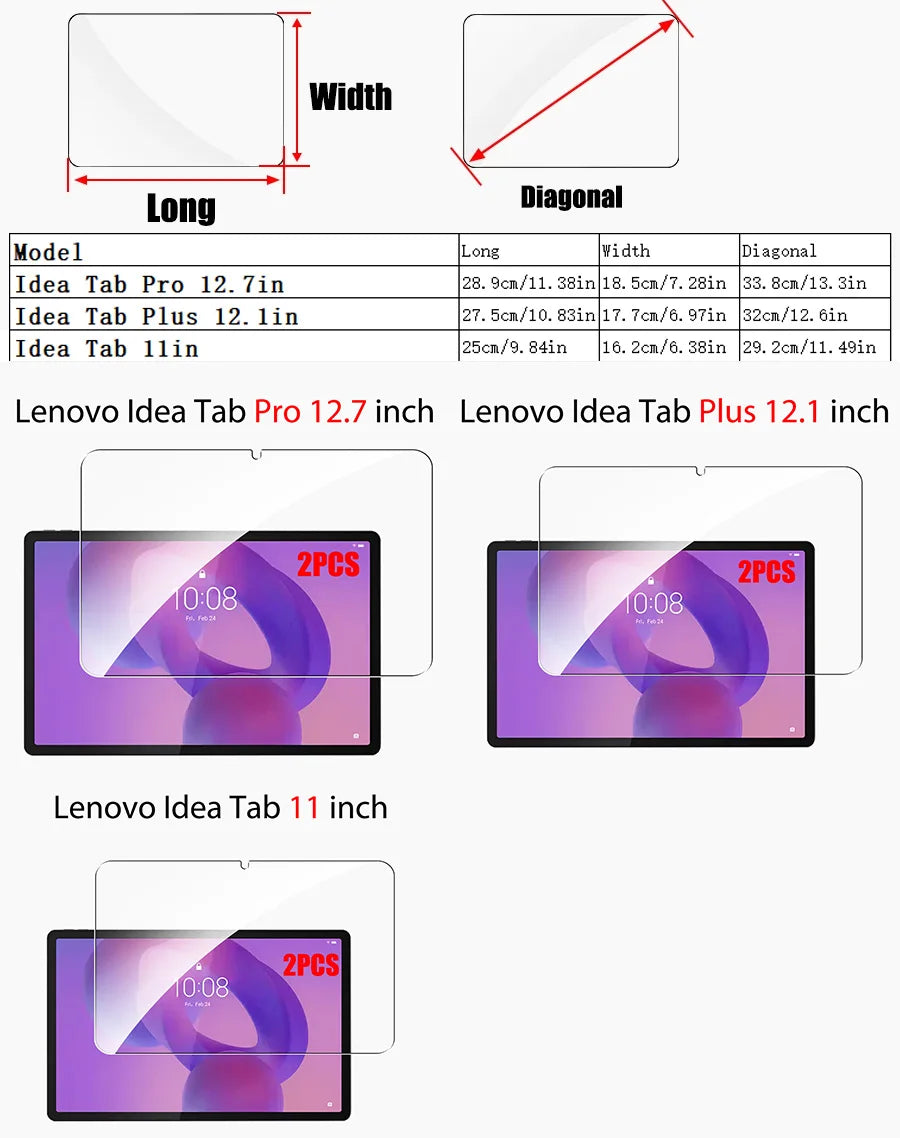 2pcs Tempered Glass Screen Protector For Lenovo Idea Tab Plus Pro 12.7 11 12.1 inch 9H Film