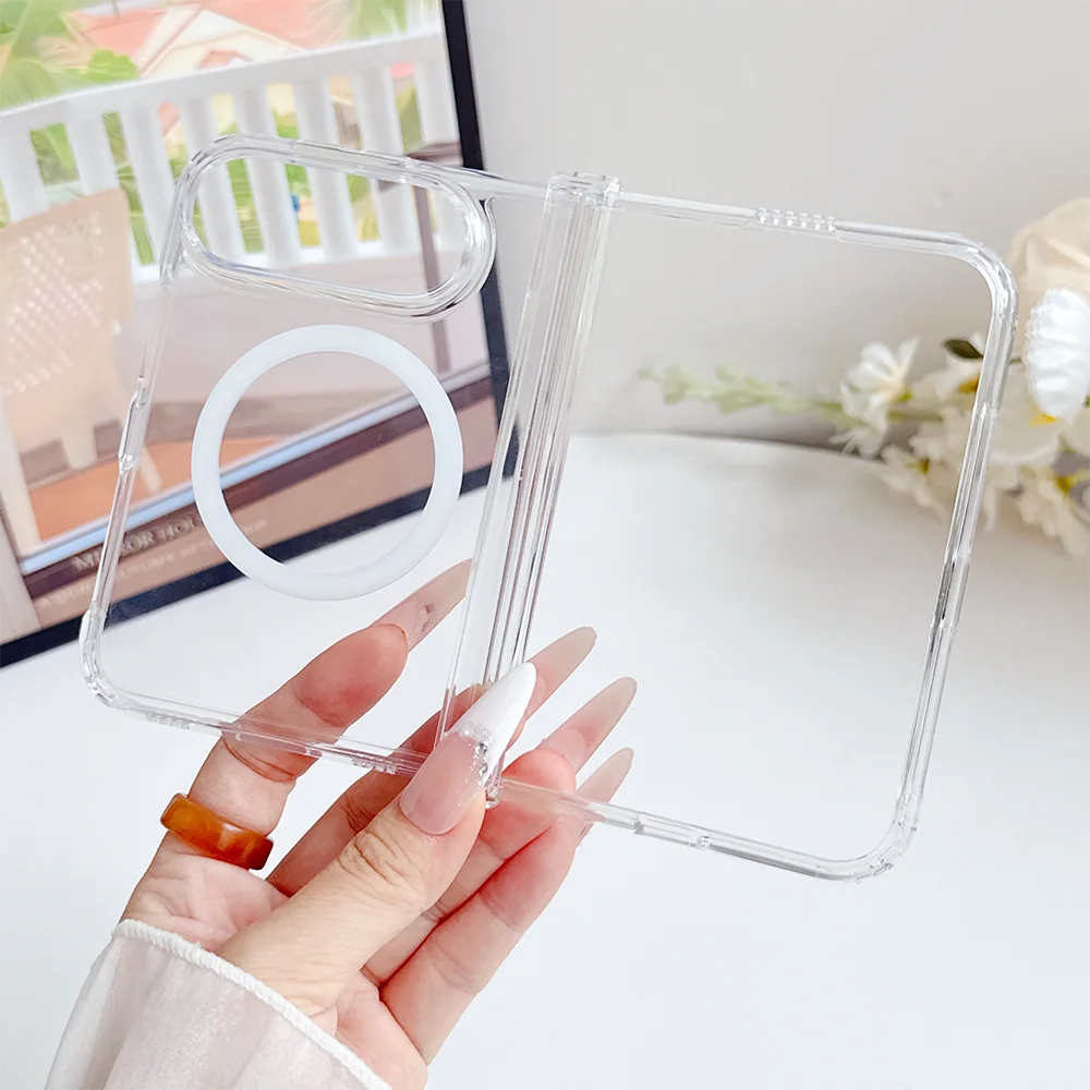 Luxury Clear Shockp Magnetic Wireless Charging Phone Case For iPhone Duo 18 Duo 18 Ultra Hinge Magsafe PC Hard Protect Cover
