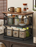 Kitchen Counter Shelf Organizer Ironwood Drawer Storage Rack Coffee Accessories Station for Room and Pantry Home Storage