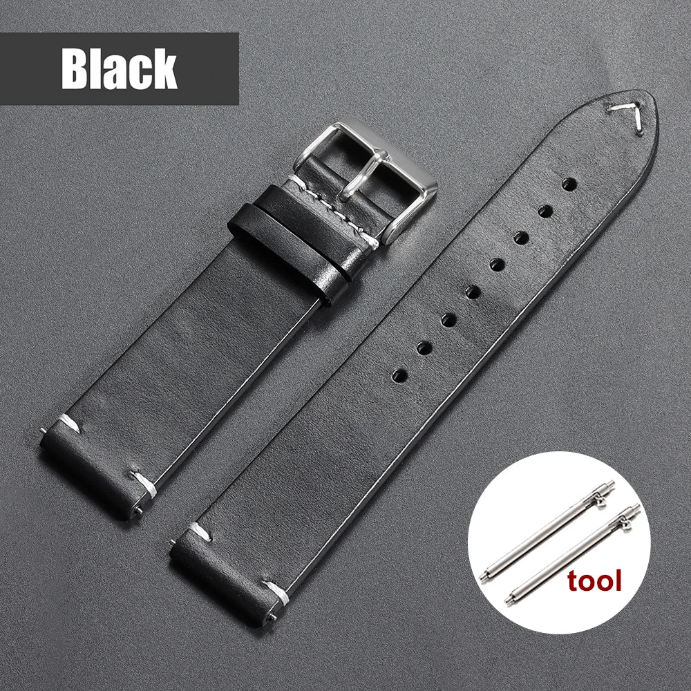 18mm 20mm 22mm Vintage Oil Wax Leather Watchband 19mm 21mm 24mm Universal Stitching Cowhide Strap for Seiko for Omega Watch Band