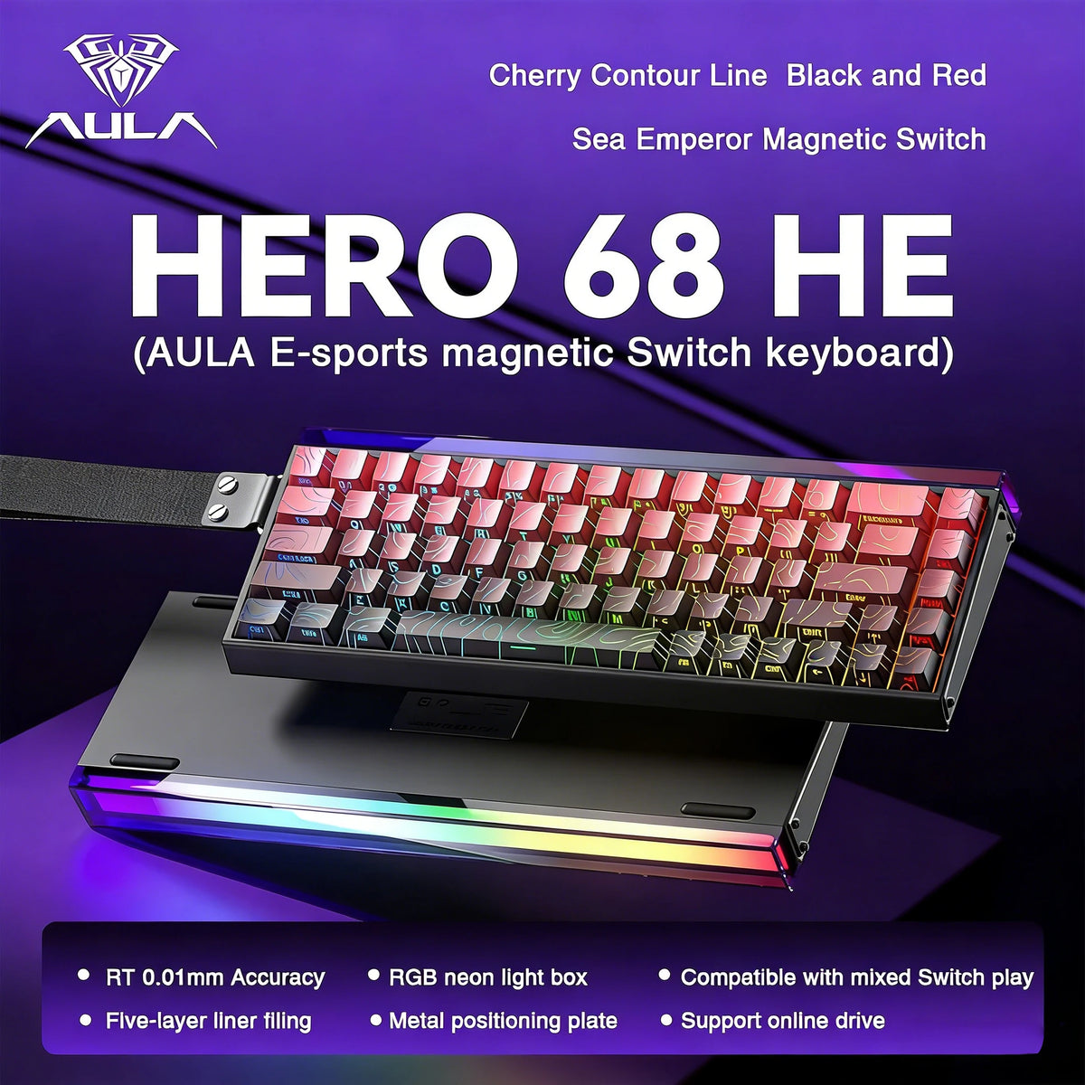 AULA HERO 68 HE Hall Effect Gaming Keyboard 65% Wired RGB Hot Swappable 8K Polling 0.01mm Magnetic Switch for PC Gamers