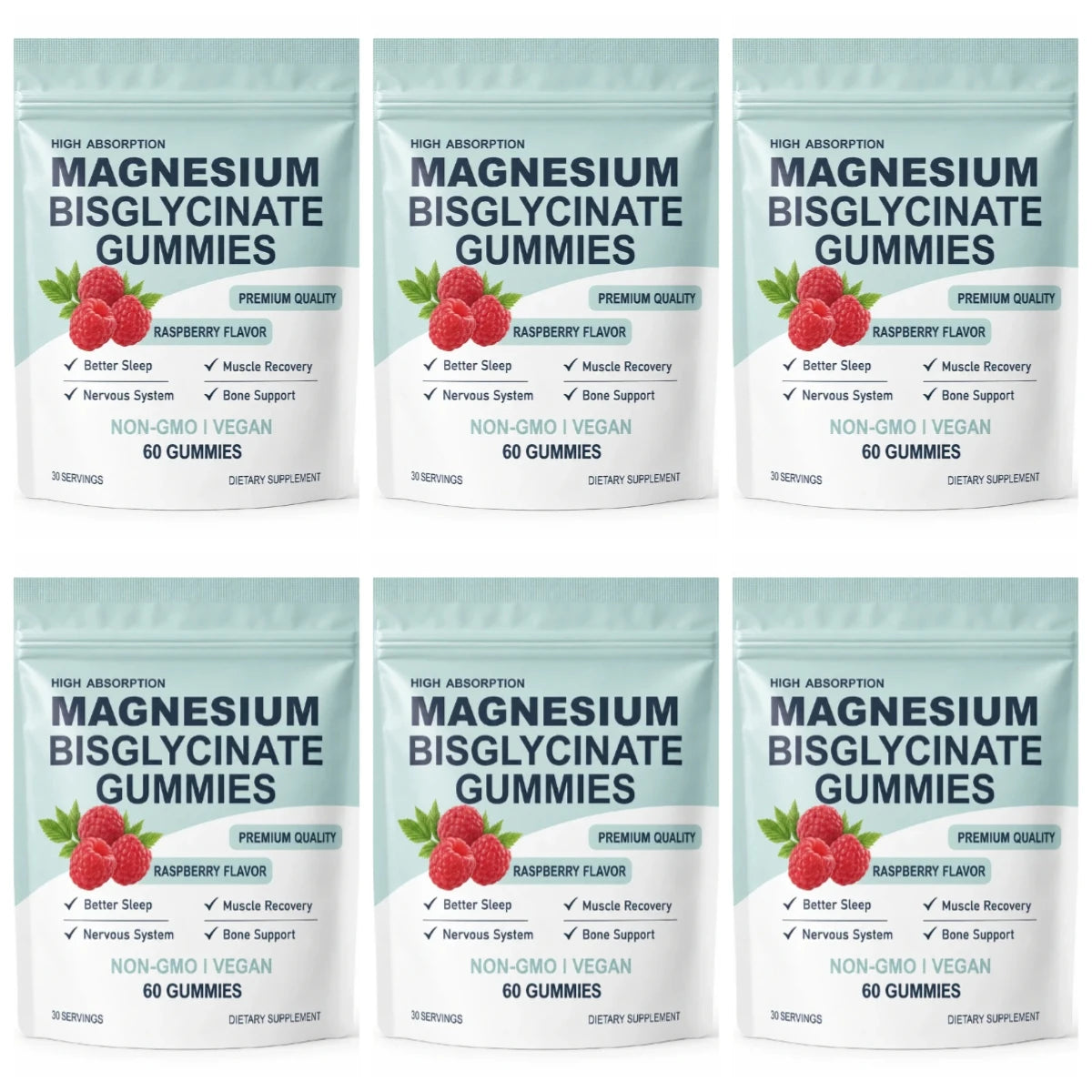 High Absorption Magnesium Bisglycinate Gummies Vegan Raspberry Flavor 60 Count Support Muscle Bone Health Non GMO Gluten Free