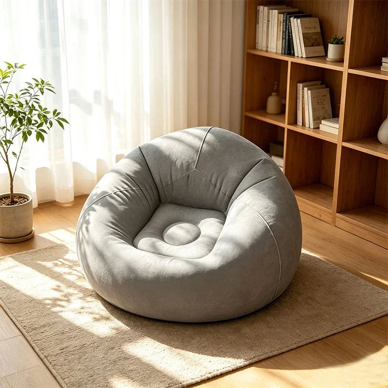 Inflatable Lazy Sofa Folding Portable Air Chair Flocking Surface Comfortable Lounge Seat for Living Room Outdoor Camping Beach