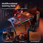 80/100/120/140cm Gaming Desk, A-Shaped Office Desk with Cup Holder Headphone, Modern Carbon Fiber Mesa Gamer for Home Office
