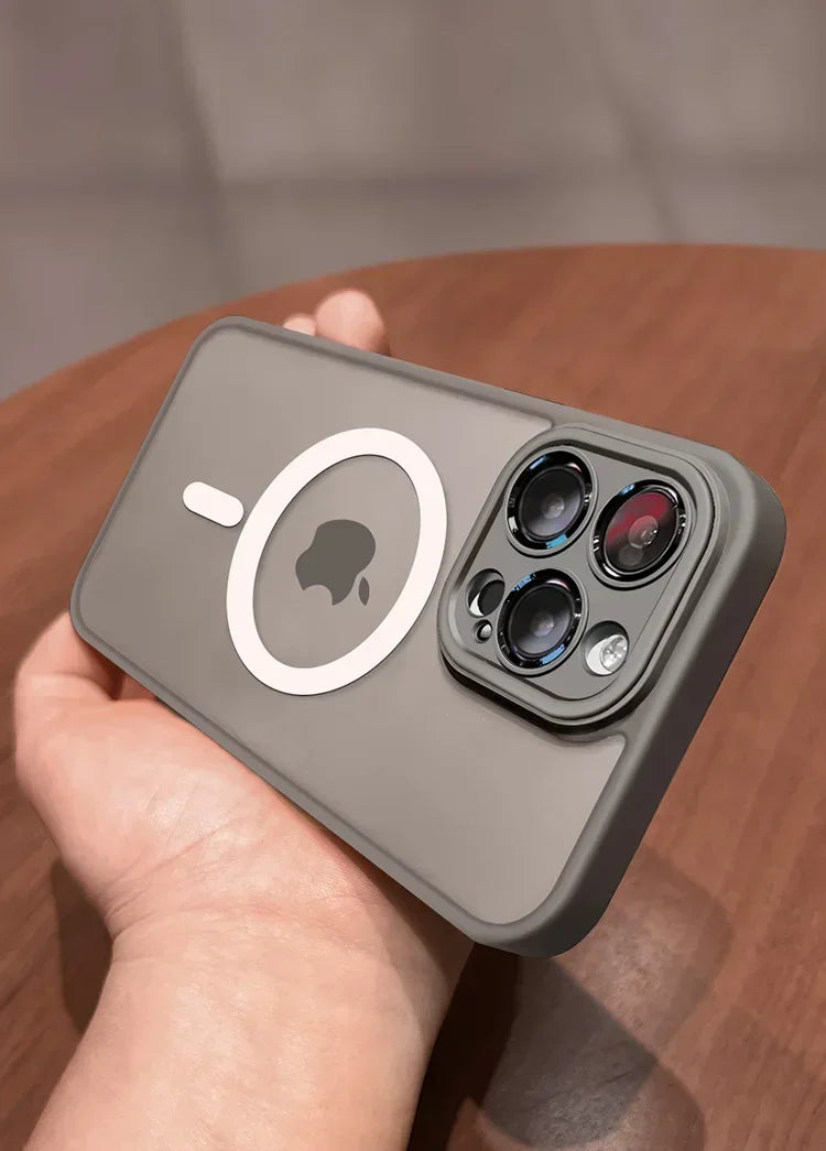 Magnetic Luxury Lens Protector Matte Translucent Case For iPhone 17 18 16 15 14 13 12 Pro Max For Magsafe Wireless Charger Cover