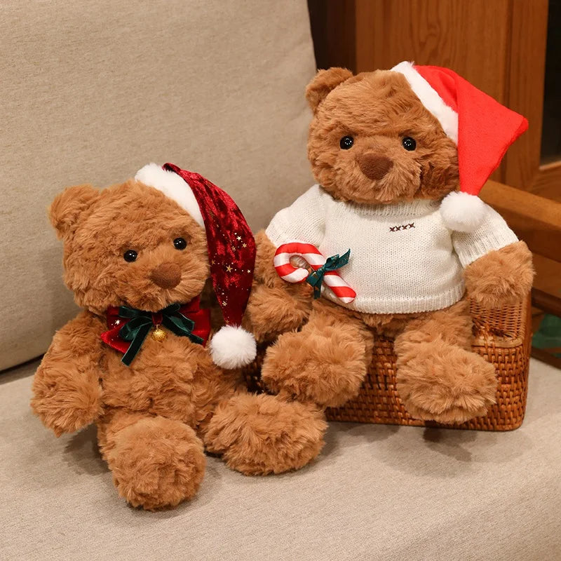 Cute Christmas Bear Plush Toy Christmas Dress Up Teddy Bear Scarf Hat Dress Up Comfort Doll Xmas Birthday Gifts
