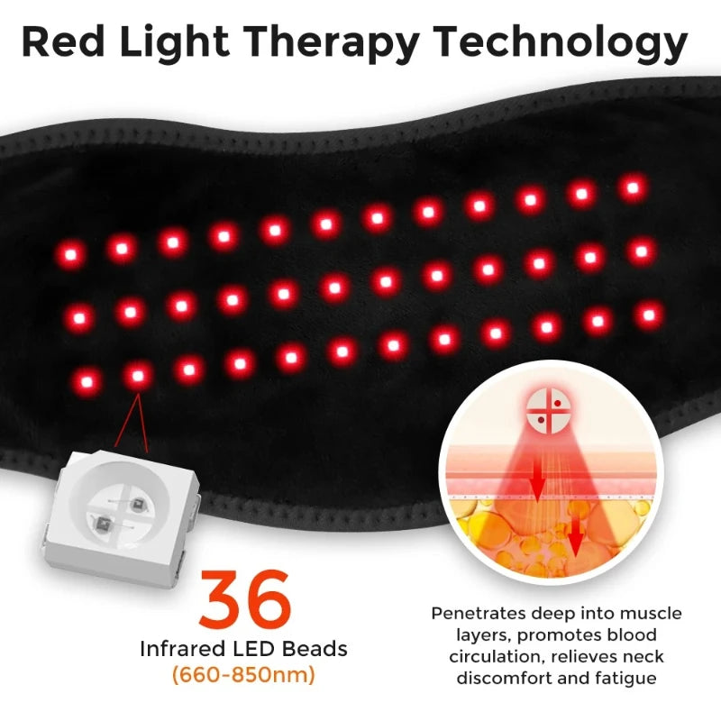 Electric 660-850nm Red Light Heating Neck Belt Neck Pain Relief Anti-fatigue Neck Vibration Massage Pad