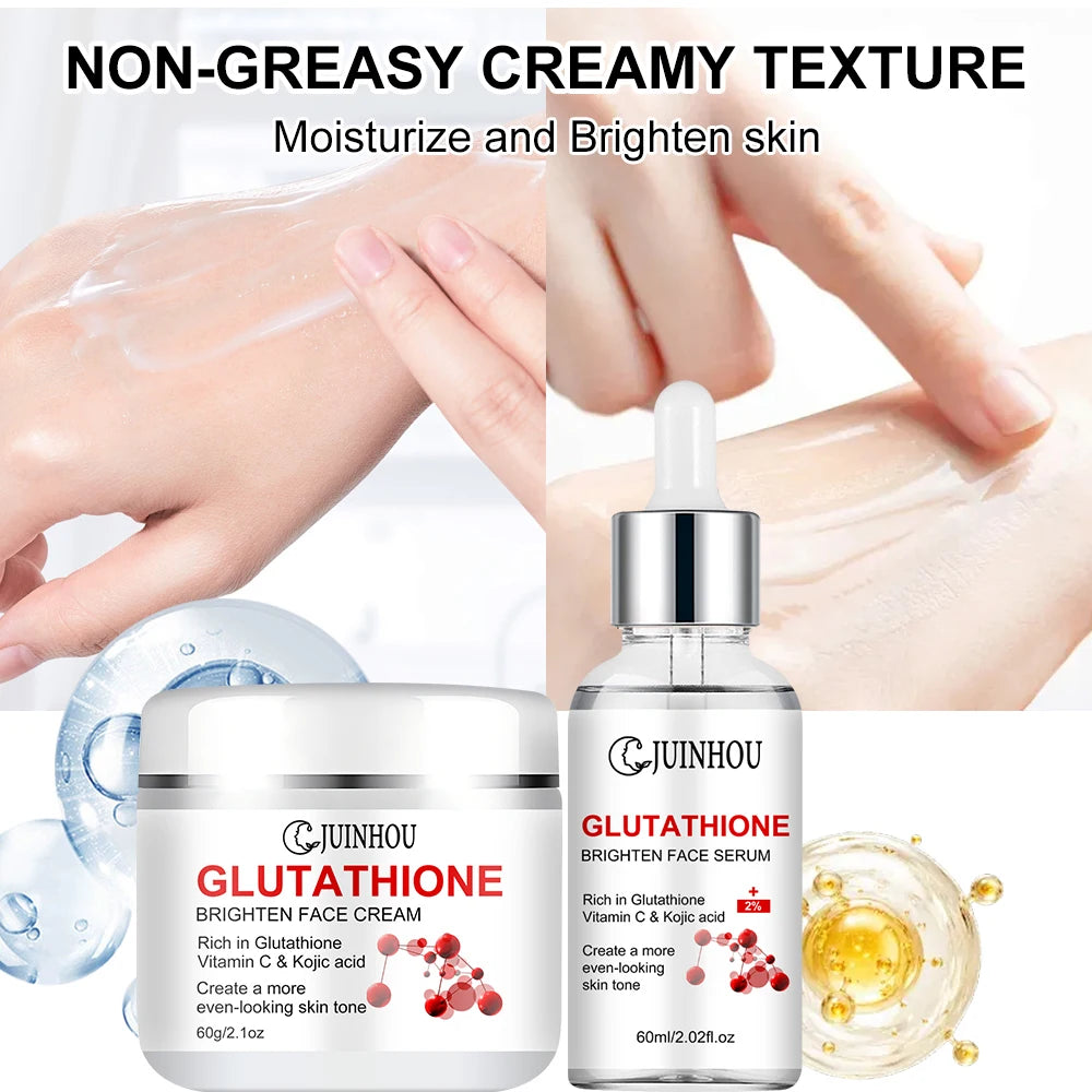 JUINHOU Glutathione Vitamin C Brighten Face Cream and Serum Set Even Skin Tone Niacinamide Anti-Oxidation Radiant Glow Skin