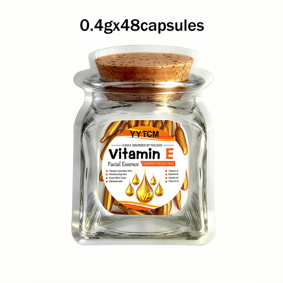 Vitamin E Deep Moisturizing Capsule Essence, Hydrates and Smooths Skin, Contains Plant-Based Squalane, Vitamin C, Deep Hydration and Brightening Skin Essence, 18 Capsules/30 Capsules/48 Capsules/60 Capsules/90 Capsules/120 Ca