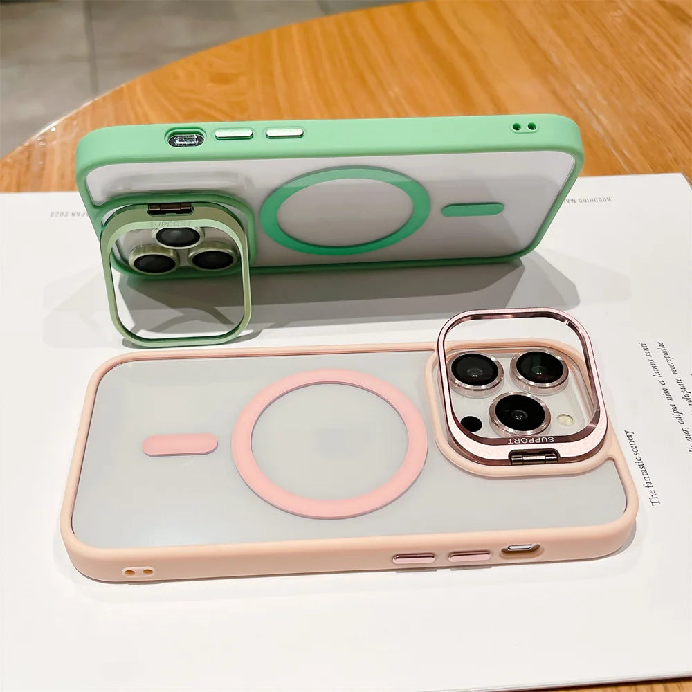 Magnetic Stand MagSafe Shockproof Lens Protection Case for iPhone 12 to 18