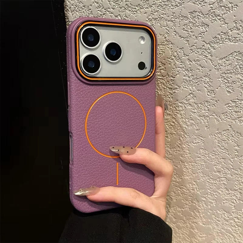 Luxury Magnetic Matte Lychee Grain Phone Case For iPhone 11 12 13 14 15 16 17 18 ProMax Air Plus Magsafe Bumper Back Cases Cover