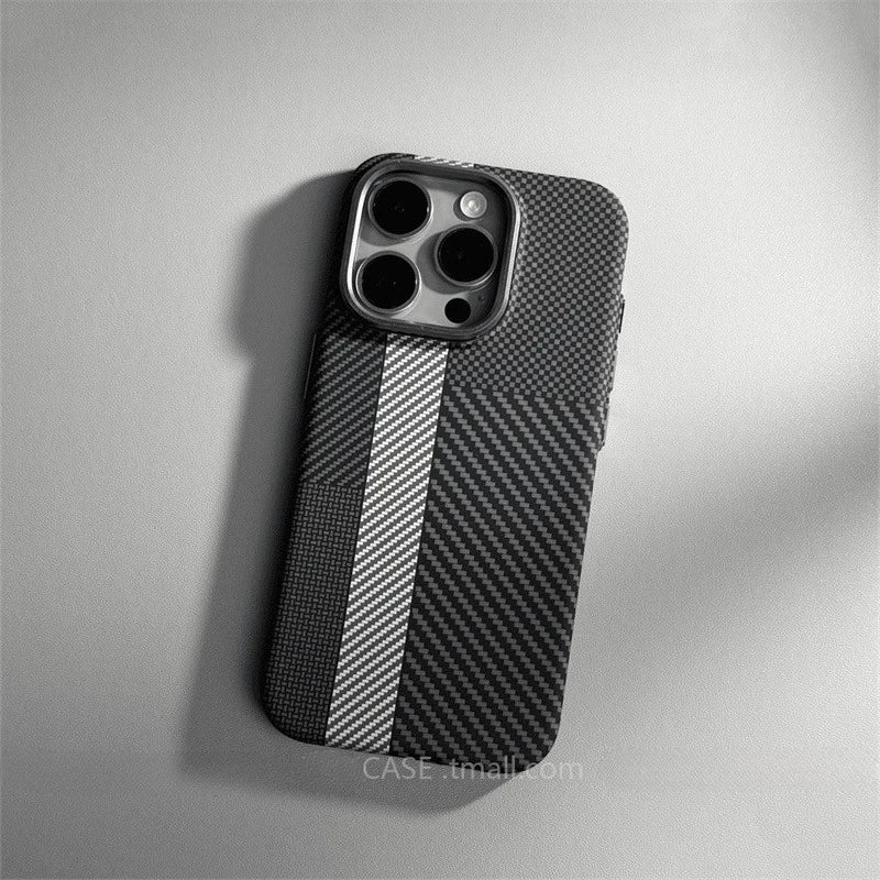 Relief Carbon Fiber Magnetic Case for iPhone 15 Pro Max 16 17 Pro Phone Cover Camera Metal Lens Protective Shell Hard PC Fundas