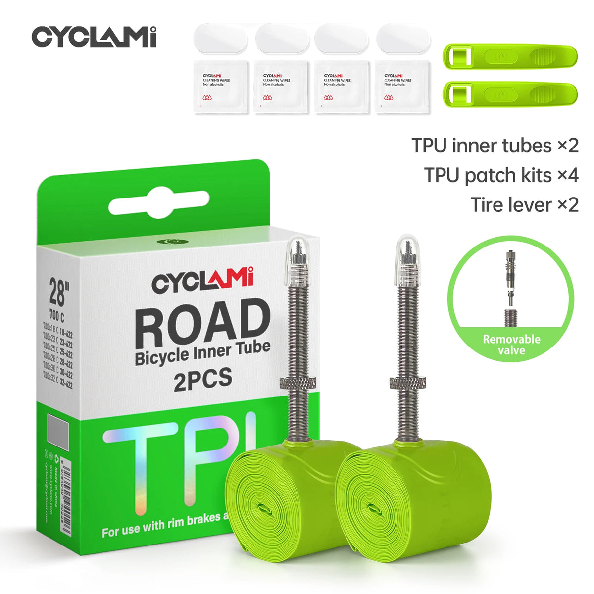 CYCLAMI Bike Inner Tube Ultralight TPU Hose Metal Presta Valve Removable Bike Accessories For Road 700C 700 18 23 25 28 30 32 C