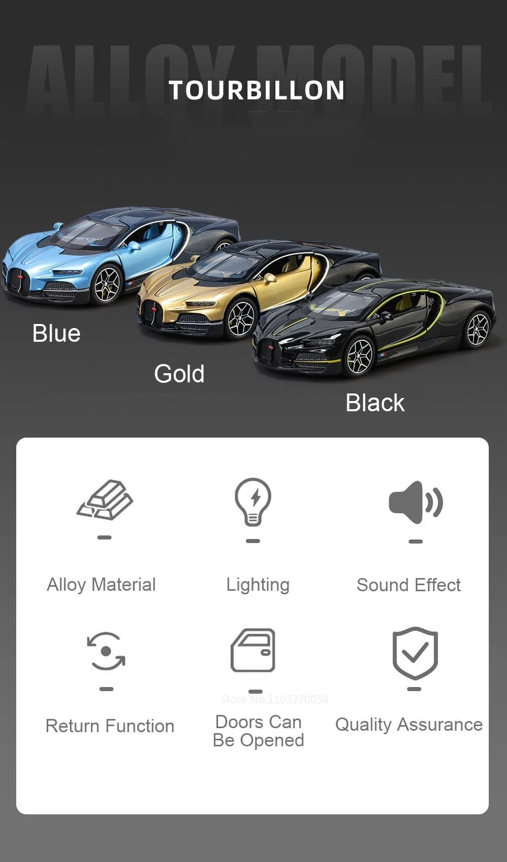 1:32 Atlantic Tourbillon Car Model Alloy Diecast Toys Doors Opened Sound Light Pull Back Miniature Models Office Table Ornaments