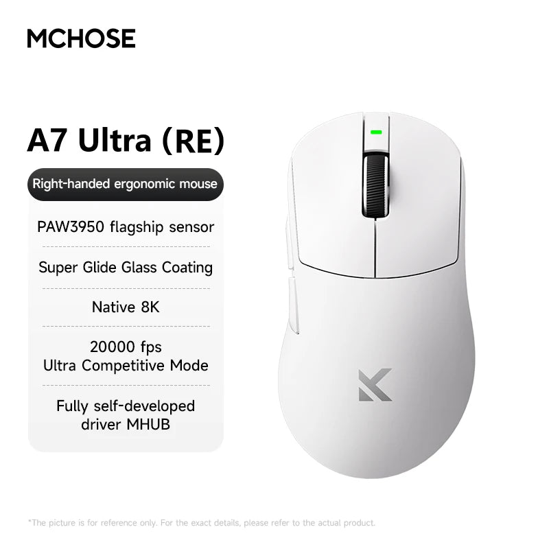 MCHOSE A7 Ultra RE Gaming Mouse 8000Hz Polling Rate Ergonomic Design 20000fps 42000DPI 750IPS Super Glide Coating 500mAh Battery