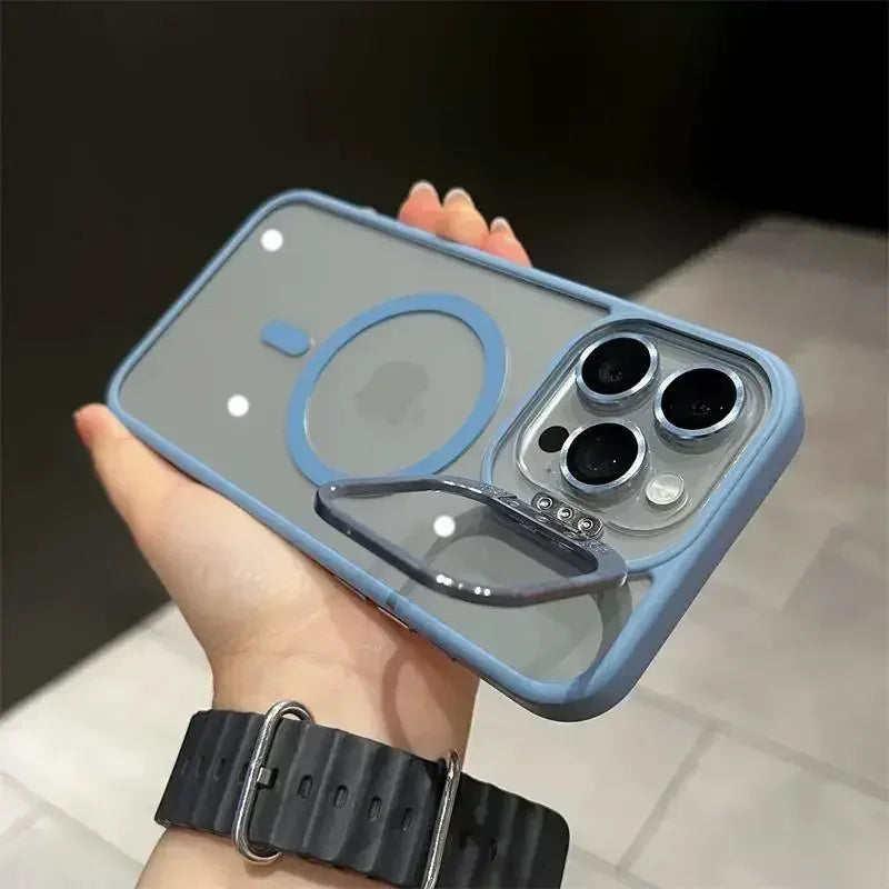 Luxury Magnetic Shockproof Phone Case For iPhone 16 15 14 13 12 17 18 Pro Max For Magsafe Funda Stand Glass Lens Protector Cover