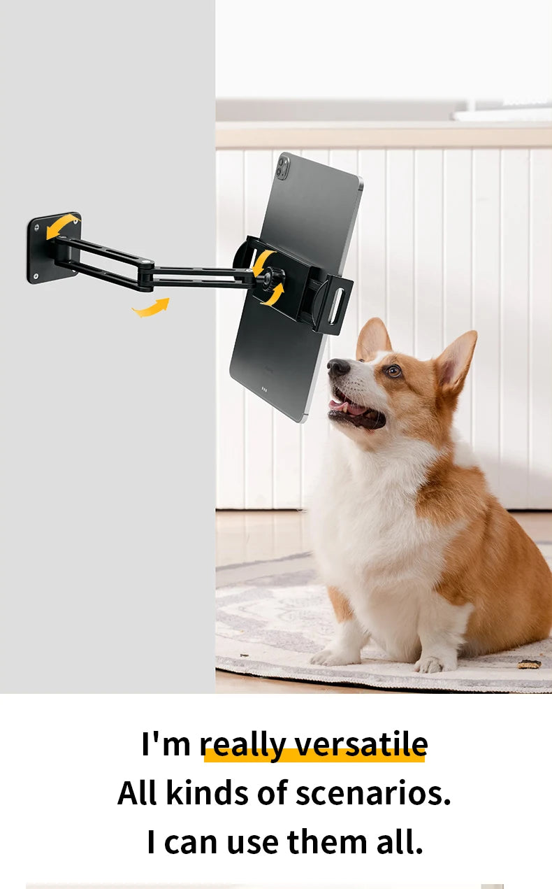 Adjustable Tablet and Phone Wall Mount Long Arm 360 Degree Rotating Holder
