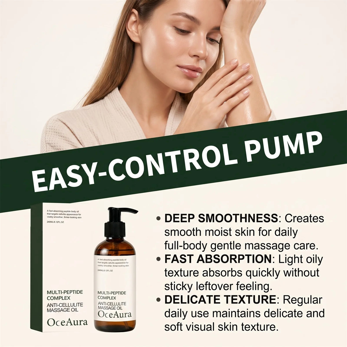 240ml Peptide Complex Anti-Cellulite Massage Oil Visibly Smoother Firmer Skin for Body Fast Absorbing Body Massage Care Oil