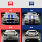 1/32 Nissan Skyline GTR R34 JDM Toy Car Model Diecast Vehicle Miniature Sound & Light Pull Back Collection Gift Children Boy