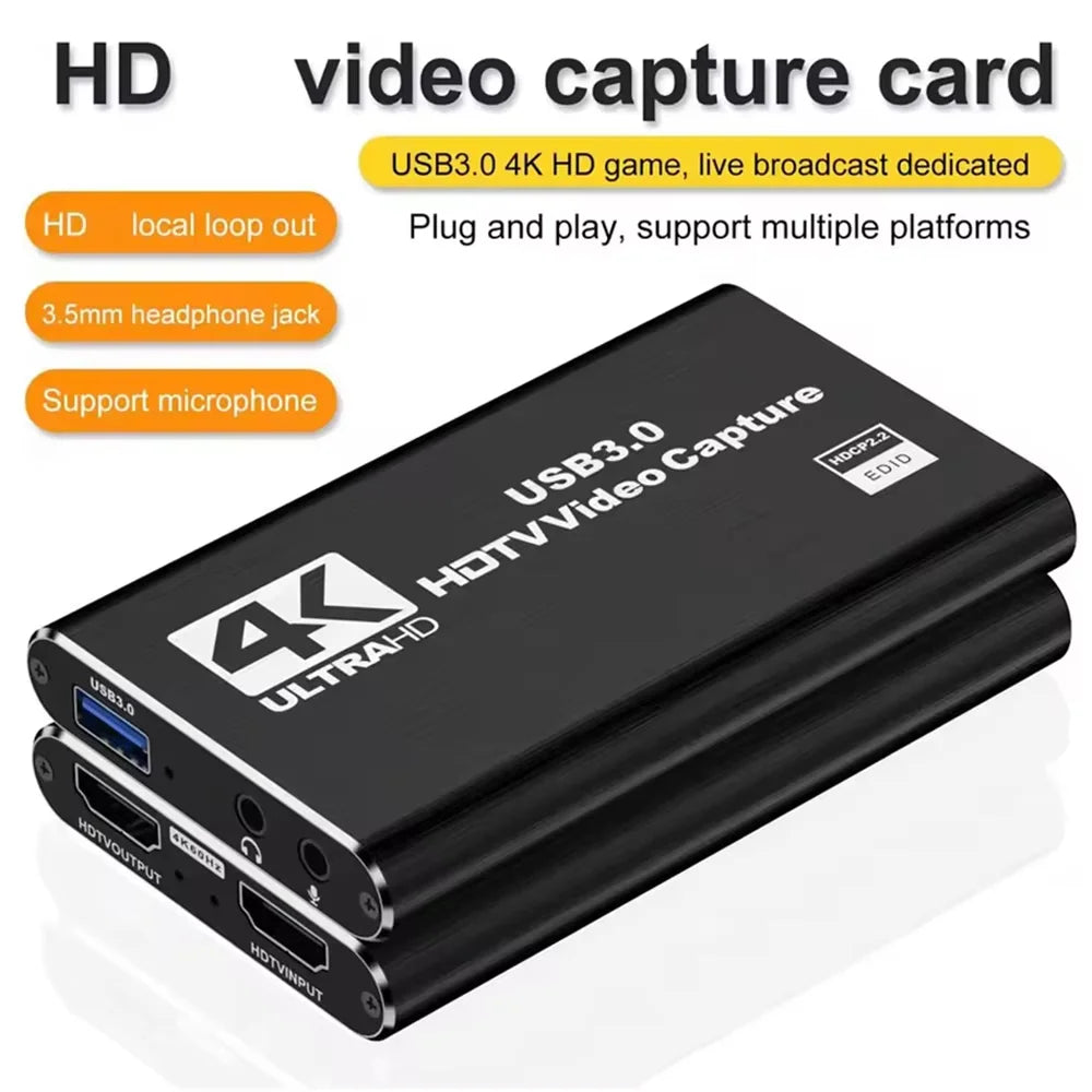 New 4K HDMI-Compatible USB 3.0 Video Capture Card 1080P 60FPS 60Hz Video Recorder Grabber for OBS Capturing Game Card Live Streaming