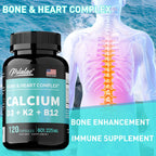 Calcium Supplement with Vitamin D3 K2 B12 - Supports Bone Health,Relieves Bloating, Immune System, Improves Absorption