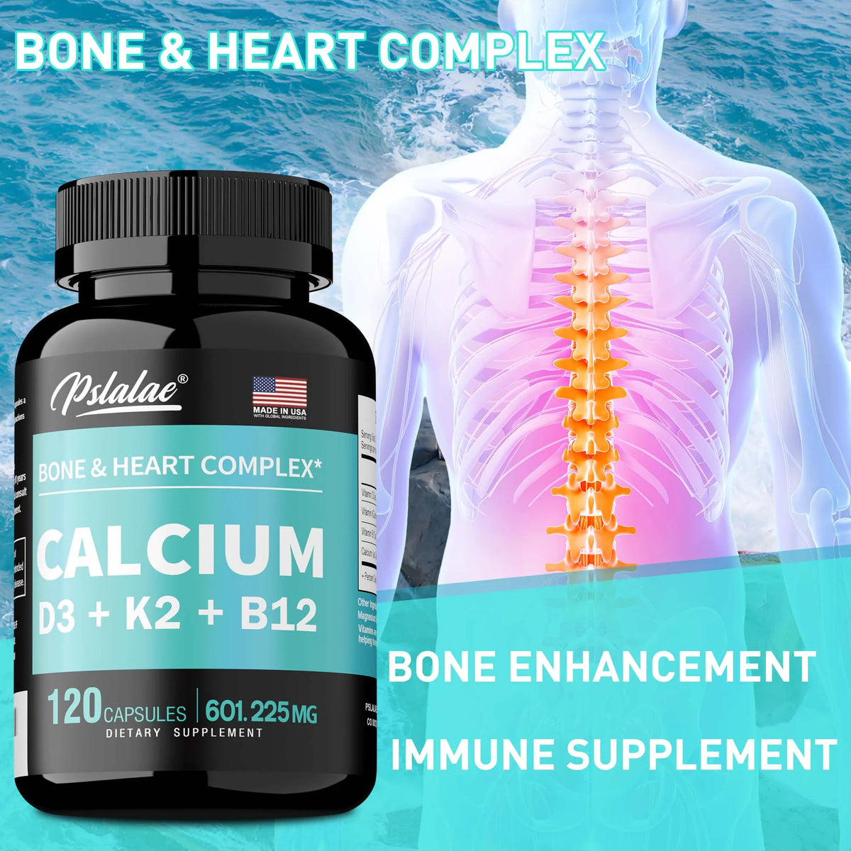 Calcium Supplement with Vitamin D3 K2 B12 - Supports Bone Health,Relieves Bloating, Immune System, Improves Absorption