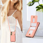 Shoulder Lanyard Leather Card Wallet Case For Samsung Galaxy S25 S24 S26 Ultra S23 S22Plus A57 A37 A17 A36 A56 Stand Phone Cover
