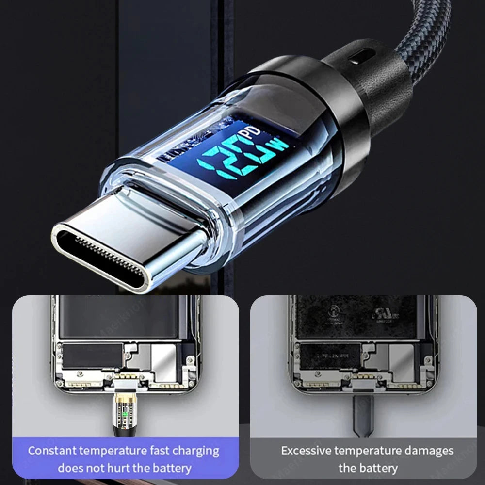 NNBILI 100W USB C 120W USB A Charging Cables with LED Display Screen, USB C=C-C，USB A=A-C, Not for Xiaomi iPhone Samsung