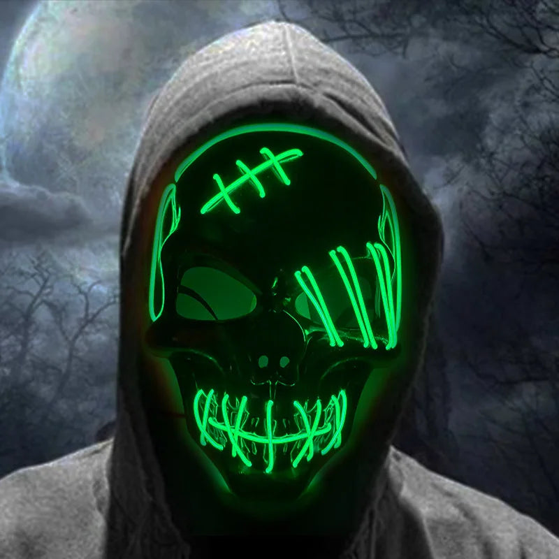 Evil Skull Mask Halloween Carnival Masquerade Haunted House Scary Decoration Cosplay Skeleton Scary Theme Party Light Up Mask