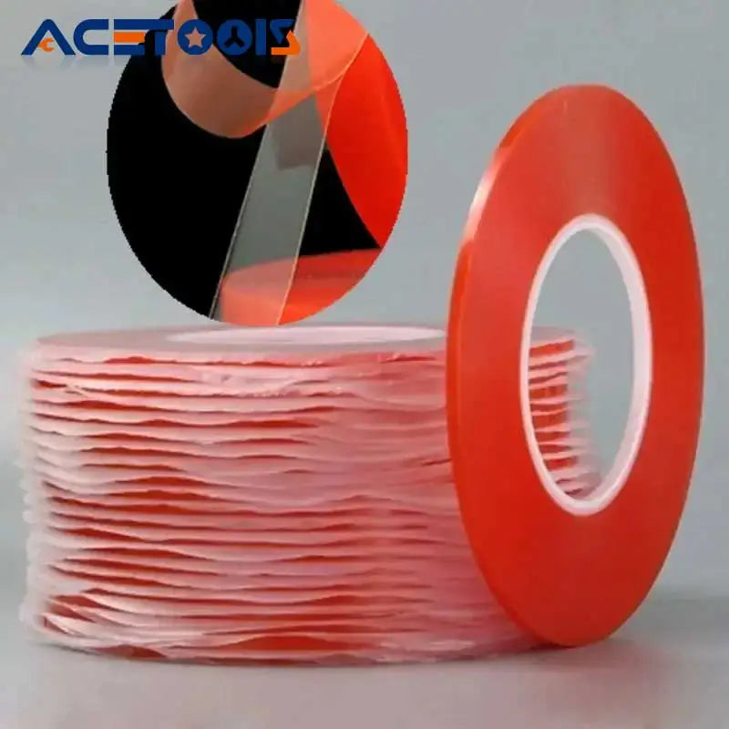 0.2MM 1/2/3/5/10mm 50M Strong Acrylic Adhesive PET Red Film Clear Double Side Tape No Trace For Phone Tablet LCD Screen Glass