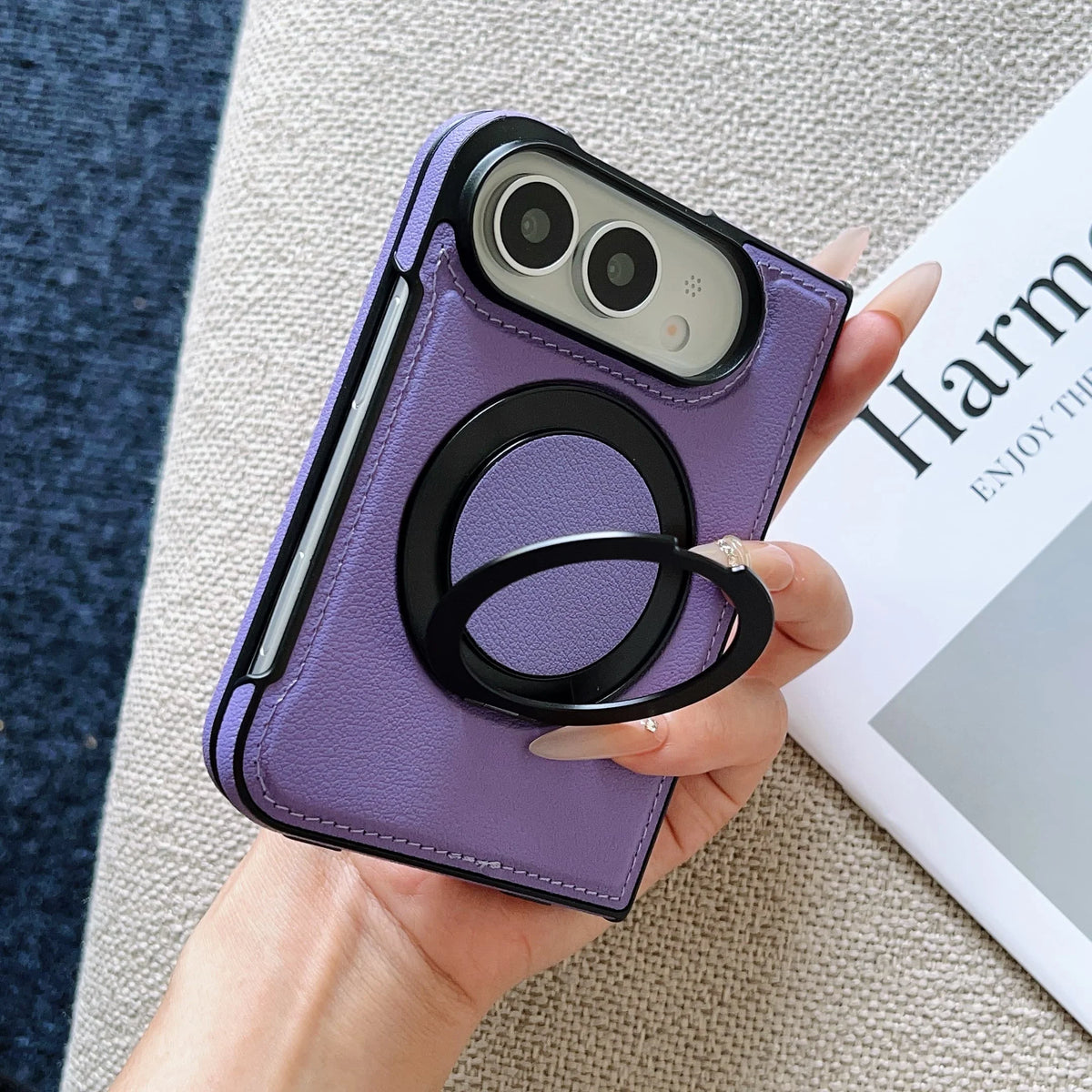 360° Rotating Bracket Magnetic Case For iPhone Duo For Magsafe PU Leather Shockproof Cover Funda