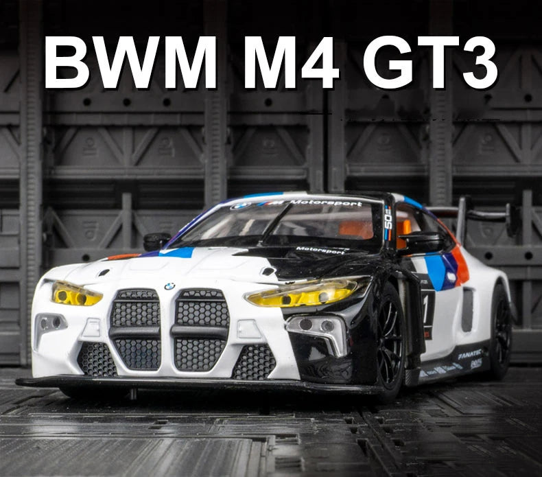 1:24 BMW M4 GT3 Alloy Sports Car Model Diecast Metal Toy Car Vehicles Model Simulation Sound and Light Collection Childrens Gift