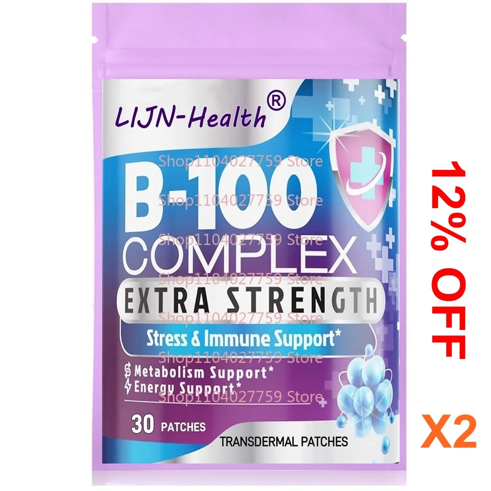 30 Patches Vitamin B Complex Transdermal Patches All B Vitamins Folic Acid, Vitamin C  Immune, Energy & Metabolism Support