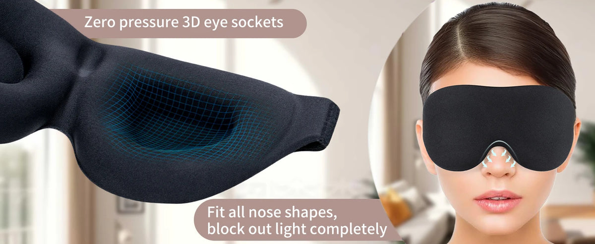 Sleep Mask for Back and Side Sleeper, Block Out Light, Zero Pressure Breathable Travel Eye Cover Black With Sleep Ear Plug