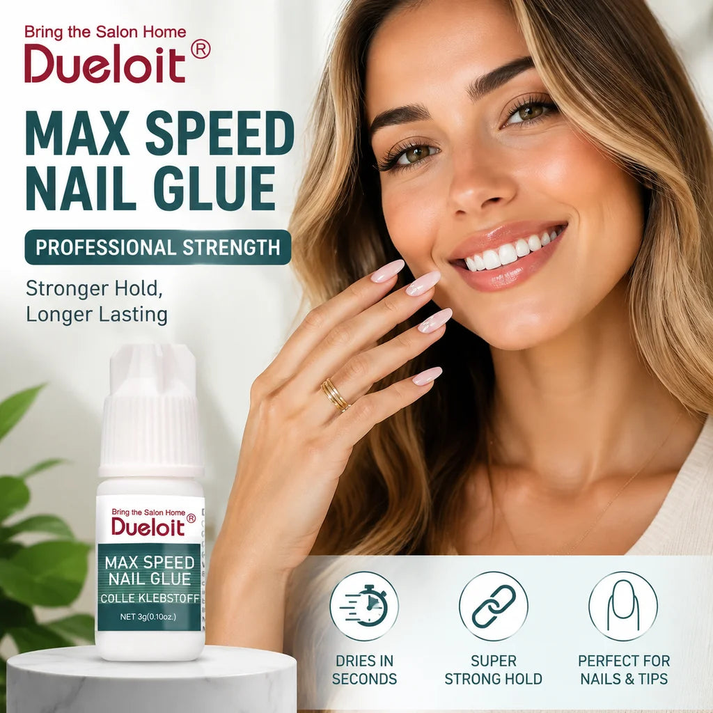 Max Speed Nail Glue Professional Salon Grade, Fast Drying Instant Strong Hold Nail Adhesive for Acrylic Nails Fake Nail Tips Press On Nails Nail Extensions, Quick Bond Precision Tip Nail Glue for Home DIY Salon Nail Art Broke