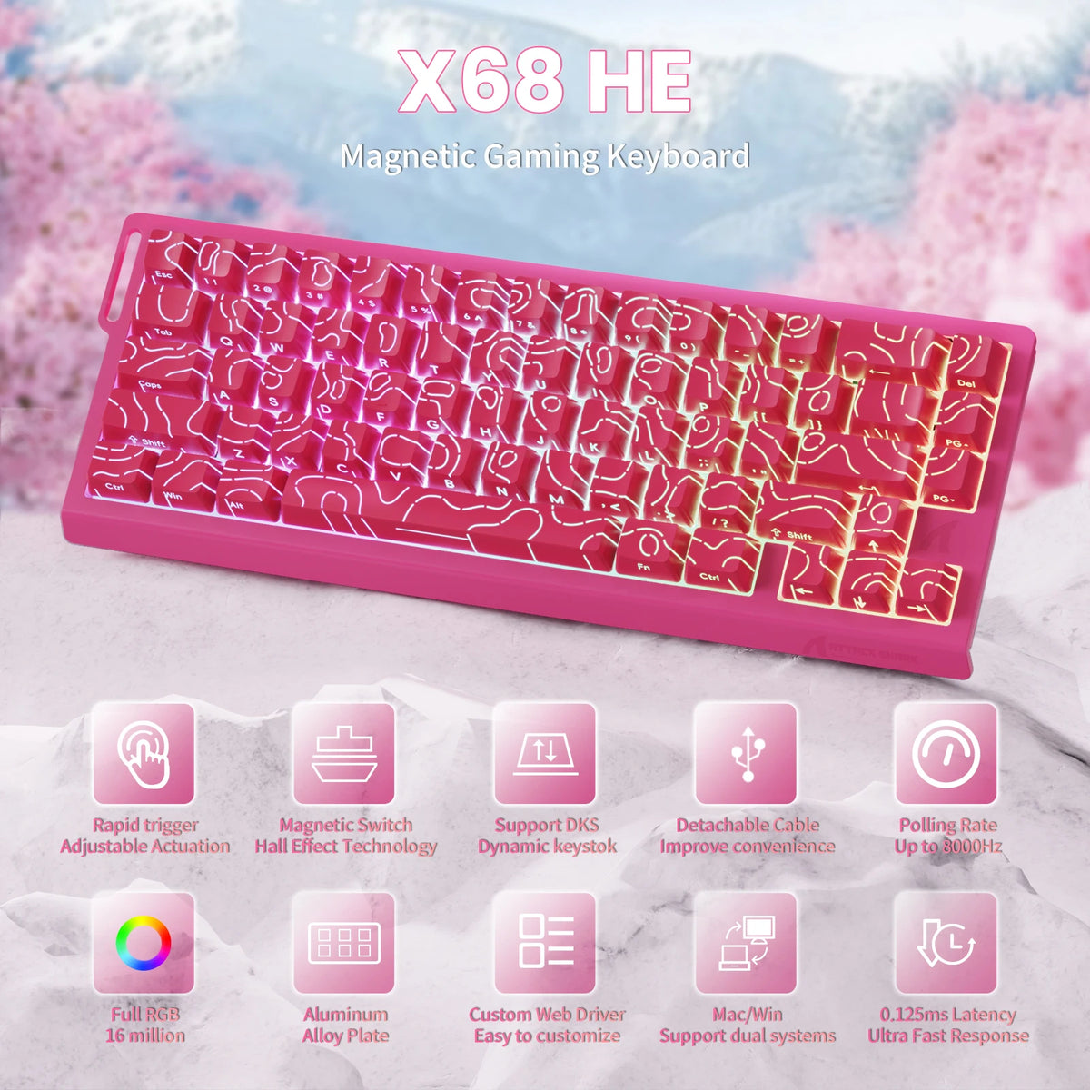 ATTACK SHARK X68HE X68PRO HE Magnetic Axis Gaming Keyboard Wired 8K Return Rate 5000mAh Battery Web Driver PBT Keycaps Esports