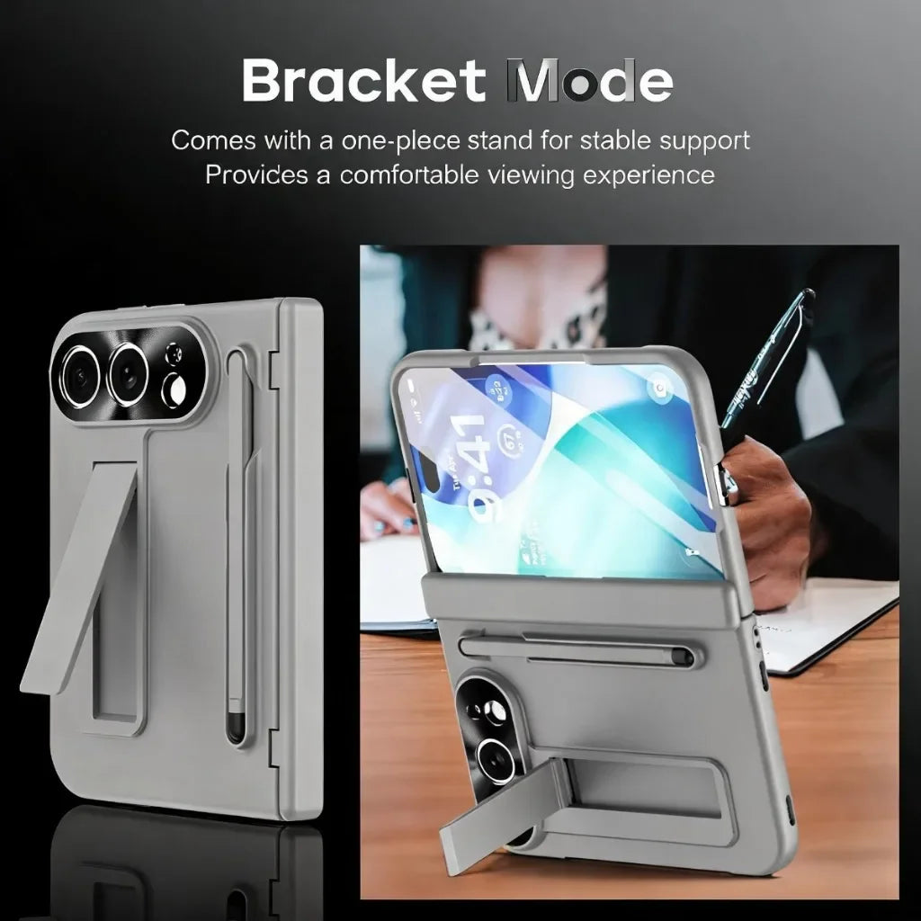 Pen Slot with Stylus Phone Case with Front Screen Protection For Apple iPhone Duo Folding Kickstand Shockproof Hinge Full Cover